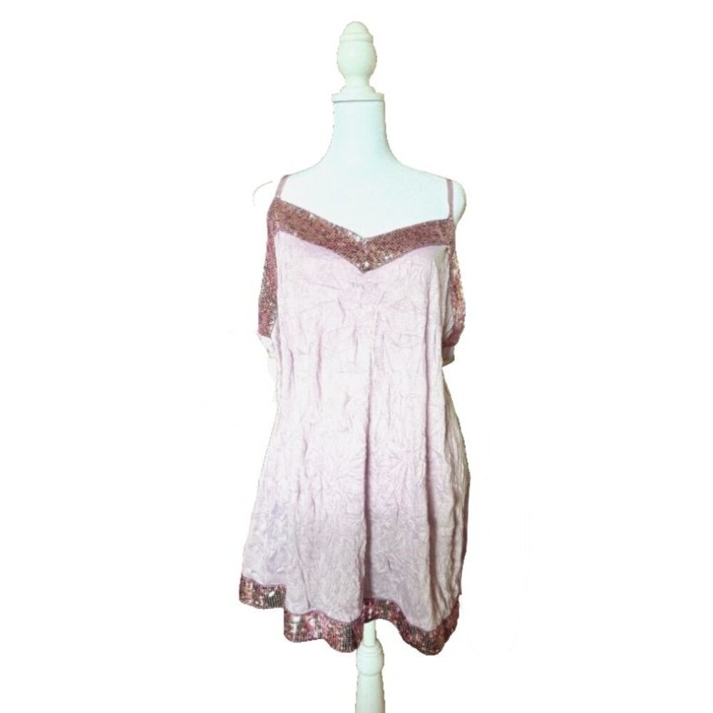 Vintage Y2K J.T.B. Womens 2X Lavender Sequin Crinkle Halter Tank Top Blouse